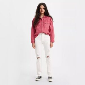 NWT 501 LEVI'S ORIGINAL JEANS White Distressed Straight Size 26 | Inseam 32